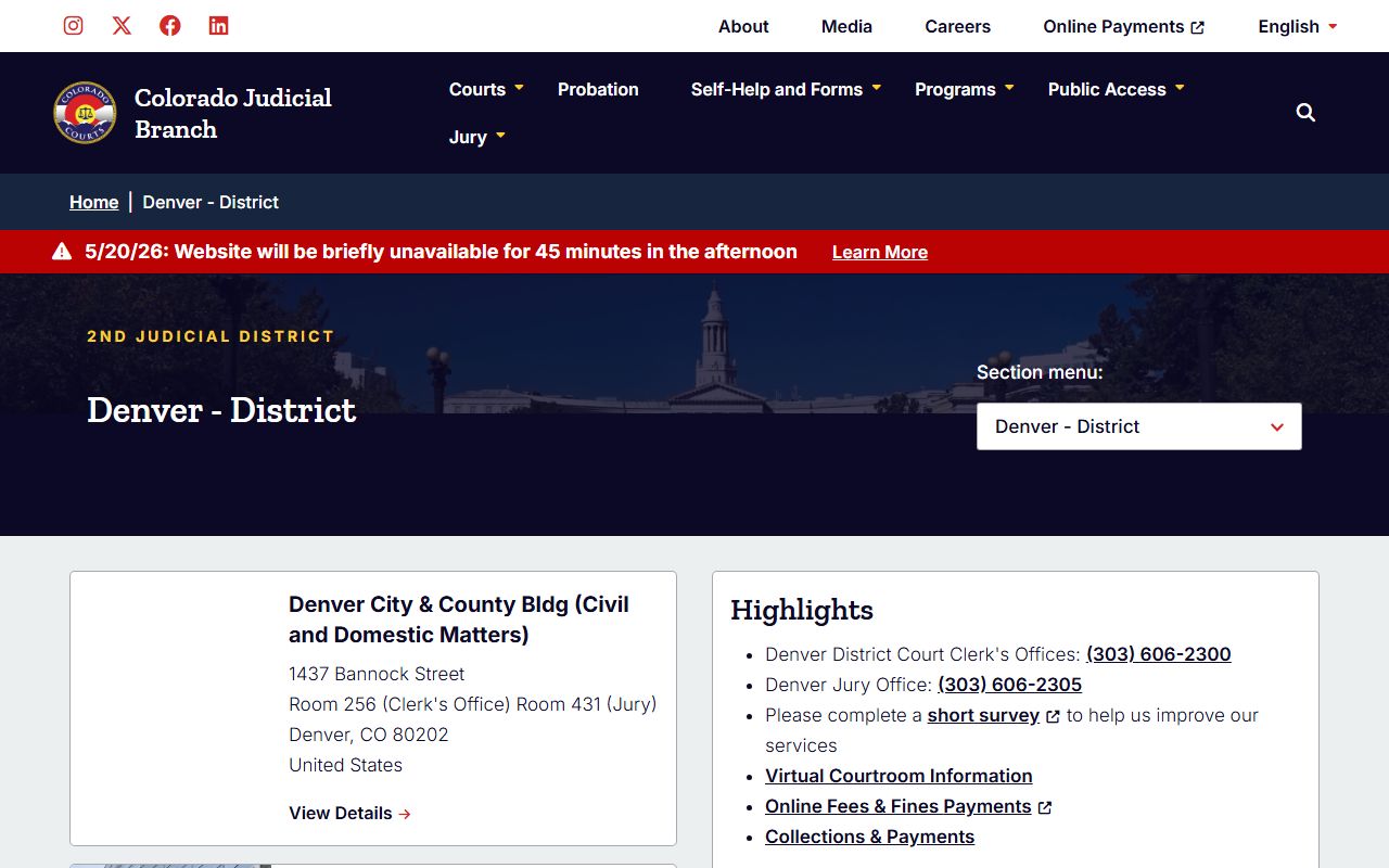 Denver County Court District page on Colorado Judicial Branch