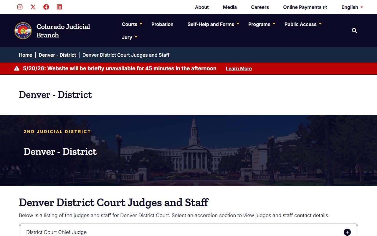 Denver County Court District judges and staff directory