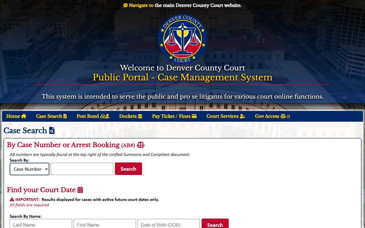 Denver County Court Records case search interface