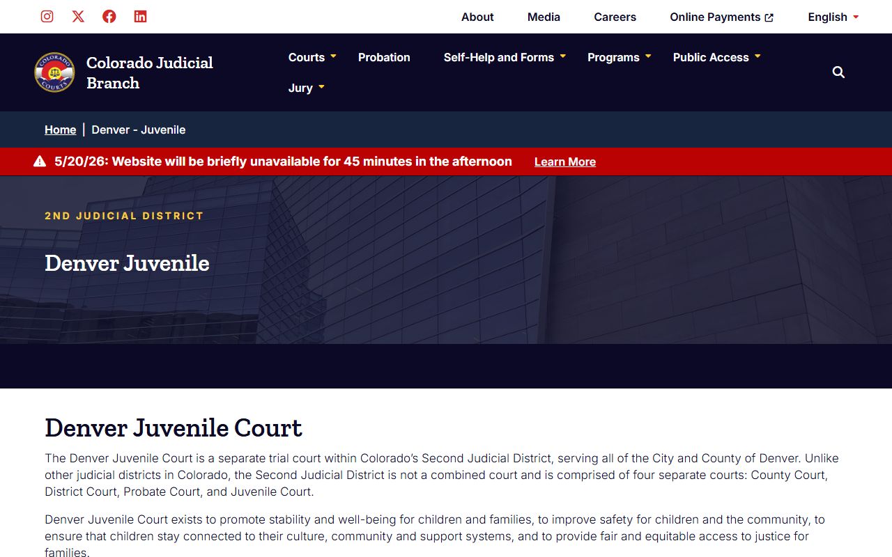 Denver County Court Juvenile Court page and Youth Family Treatment Court