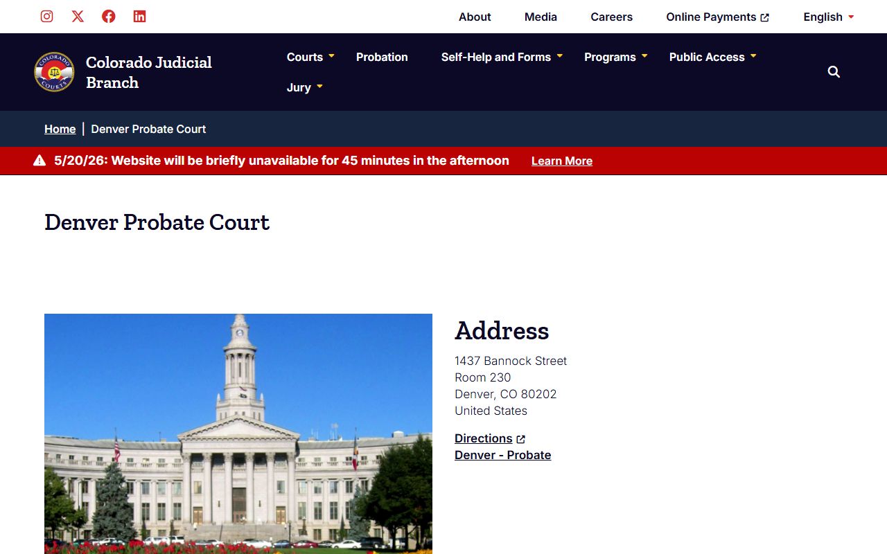 Denver County Court Probate Court location and clerk page