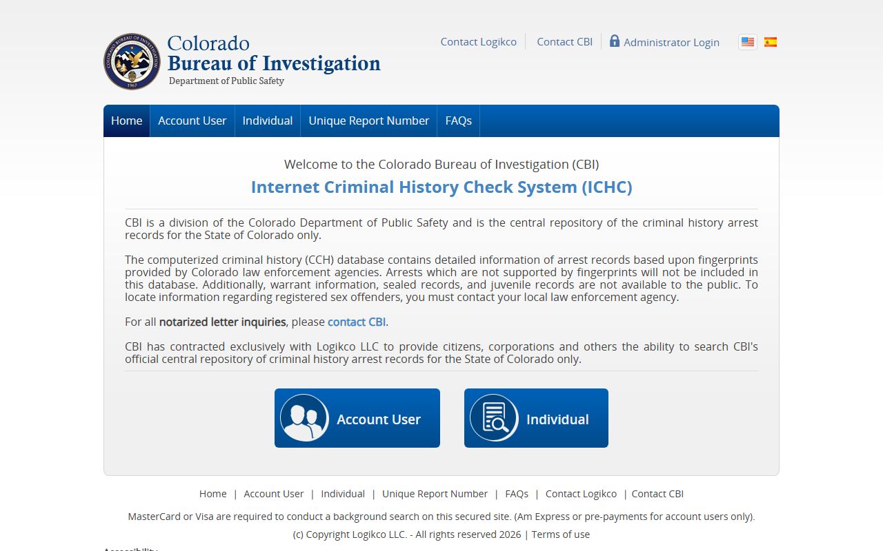 Denver County criminal records CBI Internet Criminal History Check portal