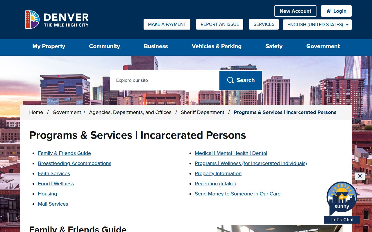 Denver Sheriff Programs and Services for Incarcerated Persons page