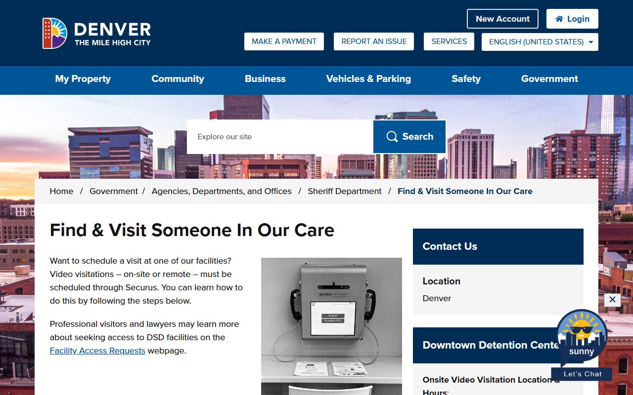 Denver Sheriff Find Visit Someone In Our Care page