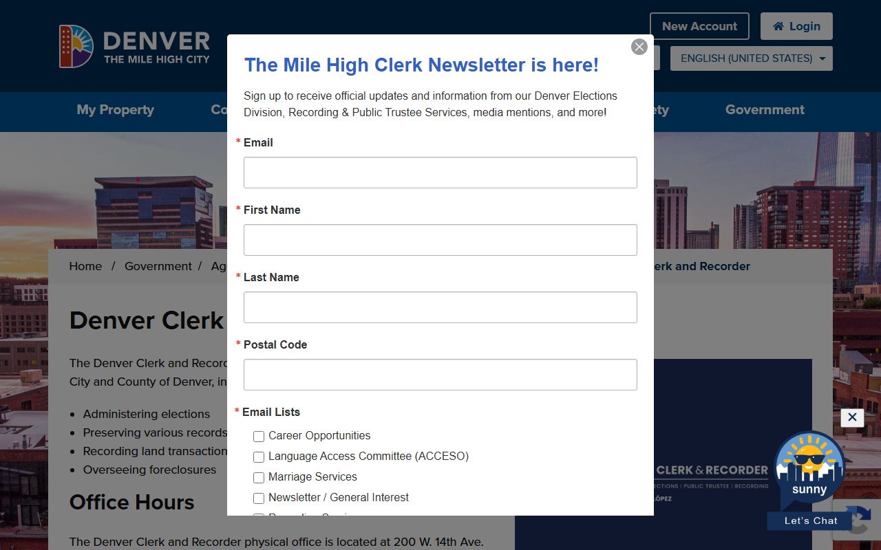 Denver Clerk and Recorder roles and contact information page on denvergov.org