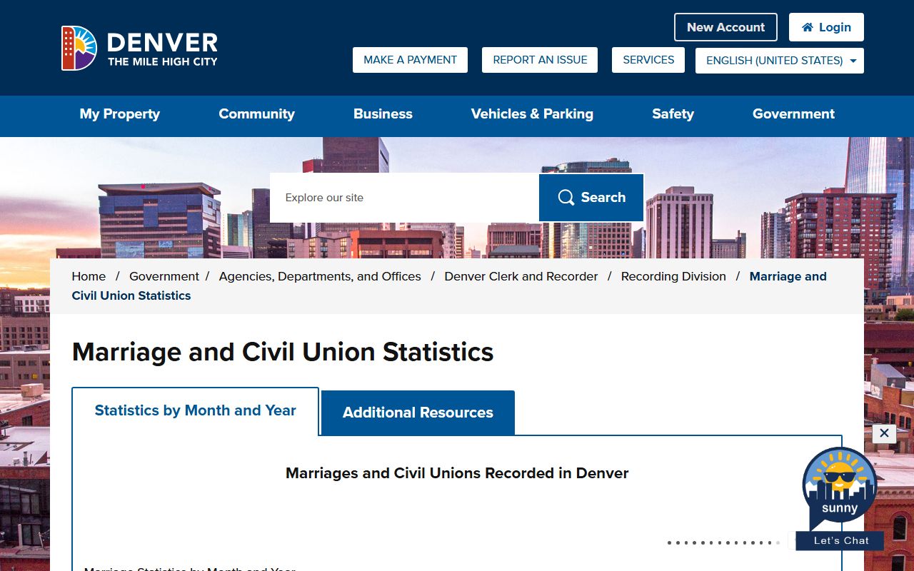 Denver marriage and civil union stats page