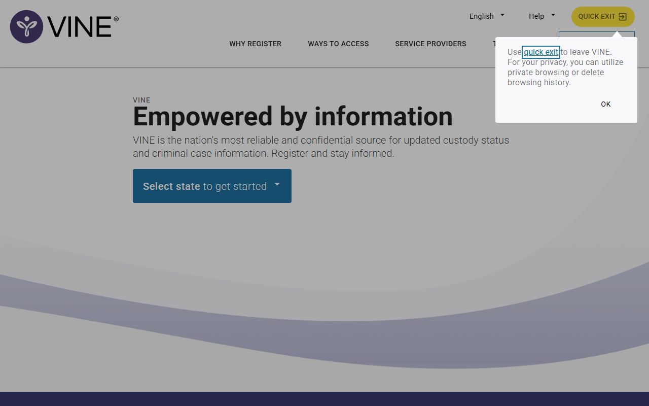 VINELink homepage used to search Denver County custody status