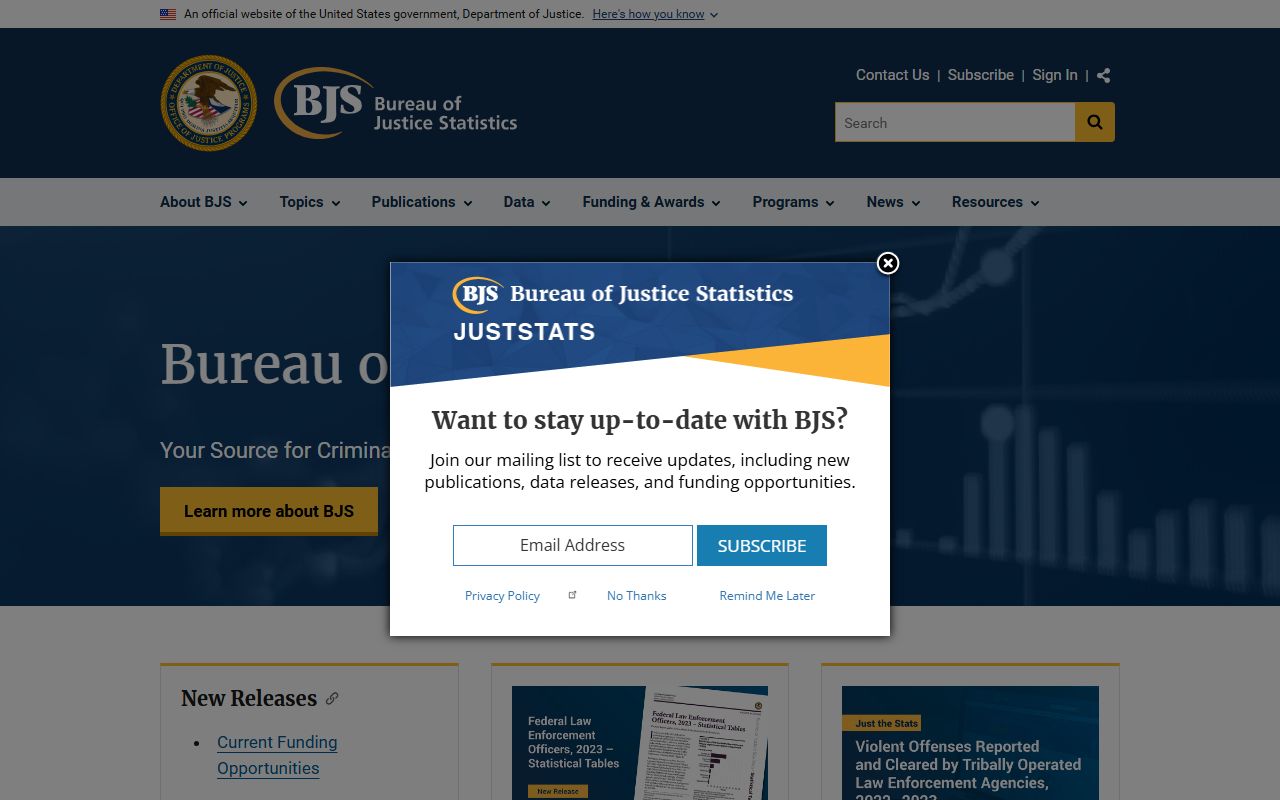 Bureau of Justice Statistics home page for jail and corrections data